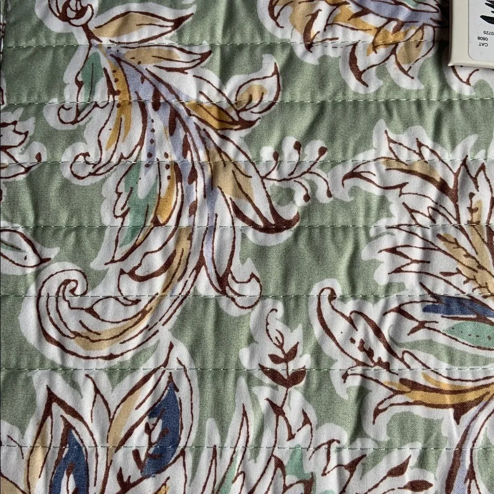 Nicole Miller Green Cream Floral FULL / QUEEN Reversible Quilt Bedding Set New